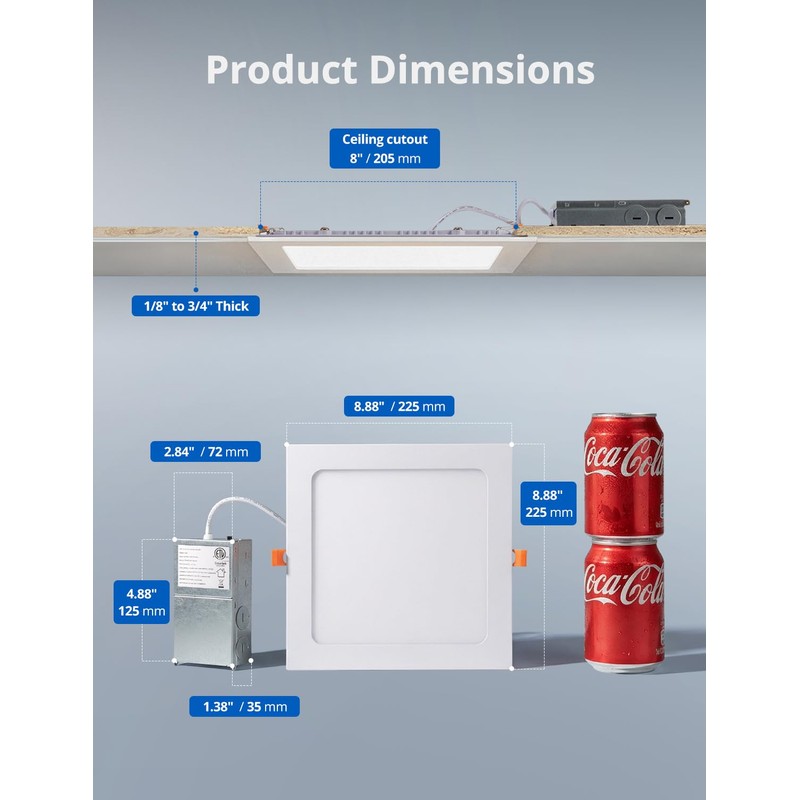 Vtuik 2 Pack 8 Inch Square LED Recessed Ceiling Light