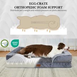 Comfort Expression XL Dog Bed with Bolster, Waterproof Orthopedic Foam Dog Beds for Extra Large Dogs, Washable Dogs Sofa Pet Bed with Removable Cover & Non-Slip Bottom(X-Large,Dark Grey)