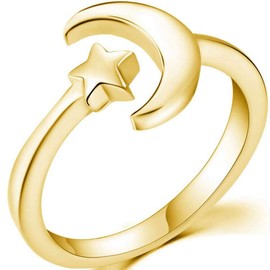Jude Jewelers Stainless Steel Star Moon Wedding Engagement Statement Promise Ring (Gold, 7)