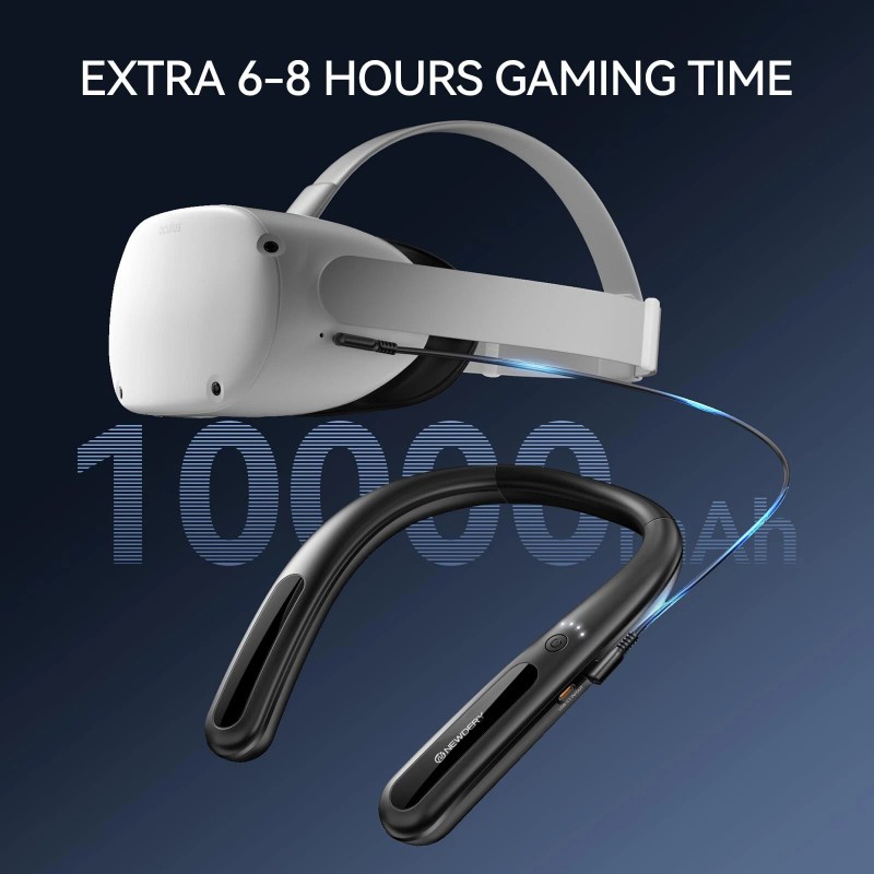 NEWDERY 10000mAh Neck BatteryPower Bank for Meta Quest 3/2,VR Oculus