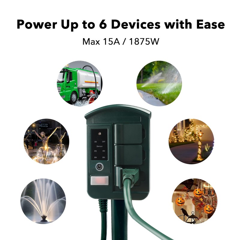 BN-LINK Outdoor Power Stake Timer Waterproof, Power Strip with 6