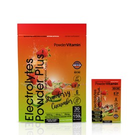 PowderVitamin Electrolytes Powder Plus, Keto, fresa y pepino, sin azúcar, 1000 mg de potasio, 120 mg de calcio, 120 mg de magnesio, sin OGM           