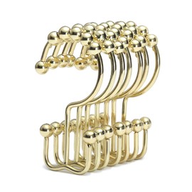 Shower Curtain Hooks, Goowin Shower Curtain Rings, Stainless Steel Gold Shower Curtain Hooks Rust Proof, Free Sliding Double Shower Curtain Hooks for Shower Curtains, Curtain & Liners (Gold)