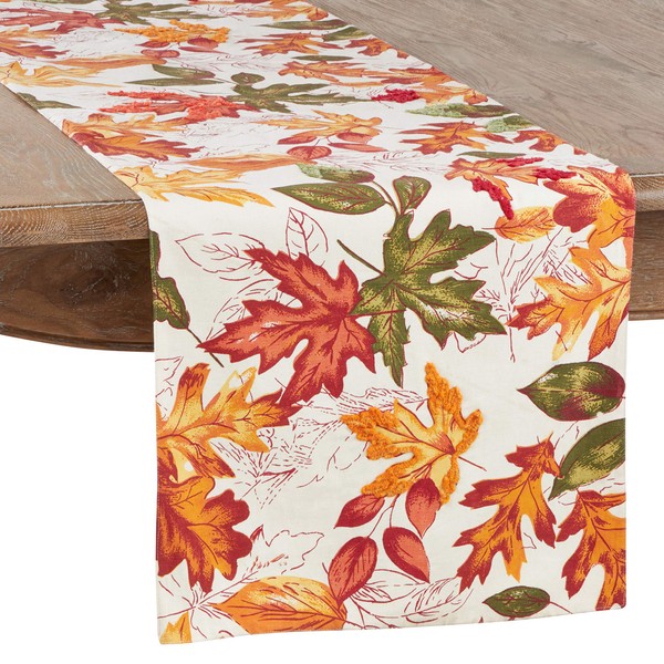 Saro Lifestyle Embroidered Autumn Leaves Table Runner, 16"x120", Multi