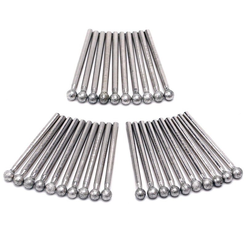 JINGLING Diamond Grinding Bits 5mm 3/16" Round Ball Tipped Burrs