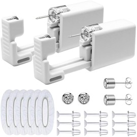 Disposable Ears Piercing Guns, Easy Self Piercing Kit with Stainless Steel CZ Stud Earrings, Suitable Anyone Wanting to Pierce Ears at Home (White- silvery)