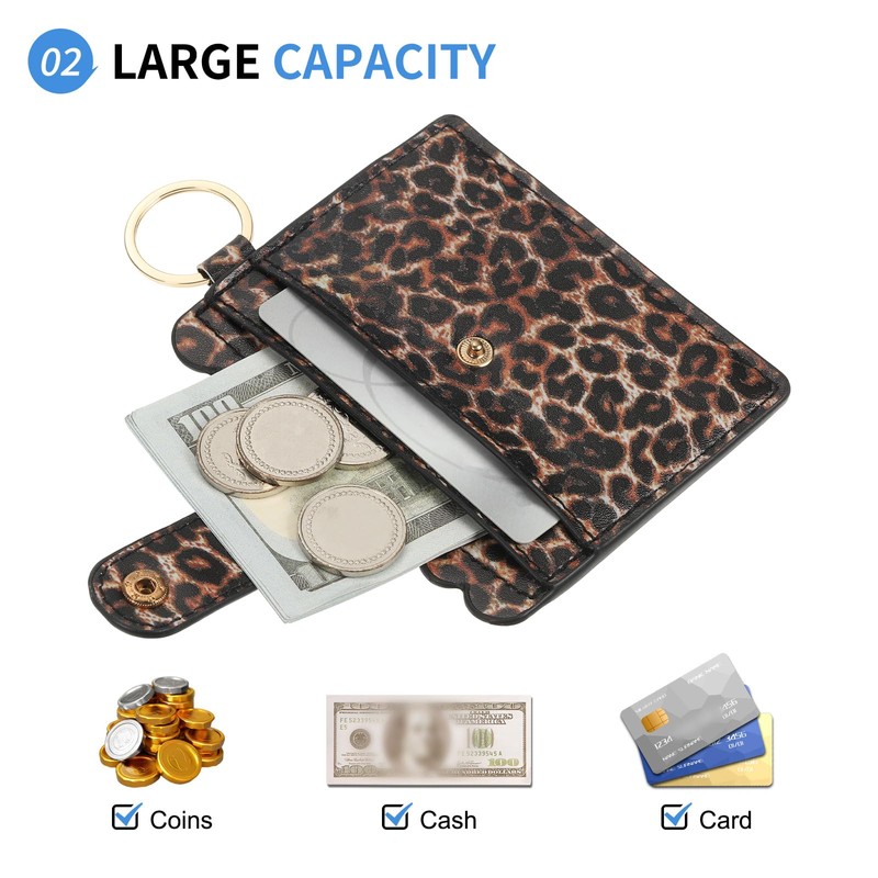 SUIKIHUM Card Holder Wallet with Keychain Wristlet, Slim PU Leather