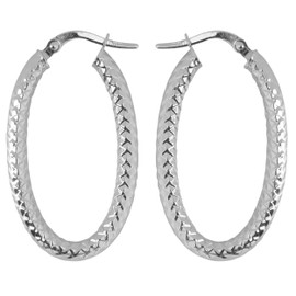 Kooljewelry 10k White Gold Diamond-cut Oval Hoop Earrings