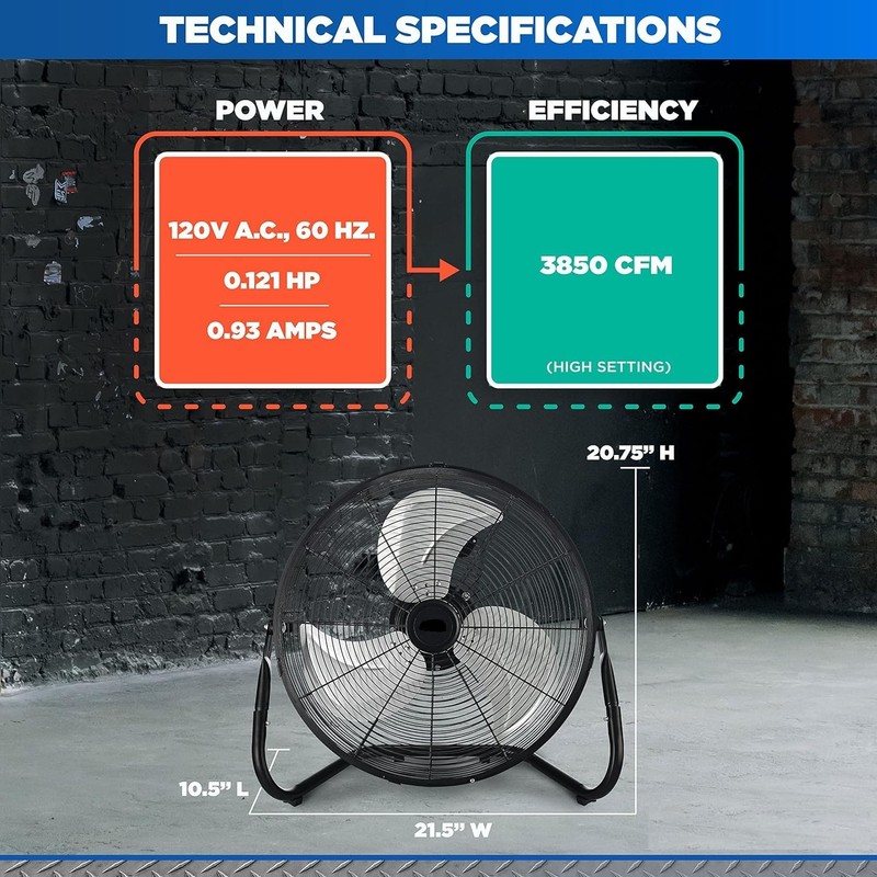 EZ-CHILL 18” 3-Speed High-Velocity Cradle/Floor Fan with 180-Degree Adjustable Tilt,
