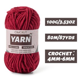 Hilo de chenilla esponjoso de color burdeos para ganchillo – Hilo de bebé para manta suave – (100 g/87.4 yardas) – Hilo grueso de terciopelo peinado, 5 hilos