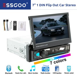 ESSGOO 7" Single DIN Car Stereo Flip Out MP5 Player Touch Screen Radio Media Receiver