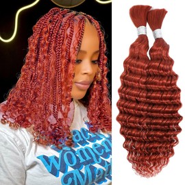YNSNR Ginger Human Braiding Hair 14 Inch Deep Wave Bulk Human Hair for Braiding No Weft 10A Brazilian Curly Human Hair Extensions for Boho Braids Wet and Wavy Human Hair Braiding Hair 2 Bundle 100g