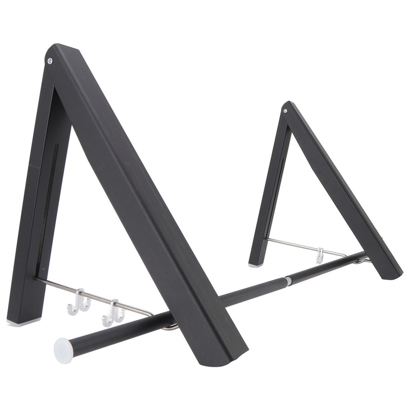 Retractable Clothes Rack Black Foldable Design Aluminium Wall Mounted Clothes