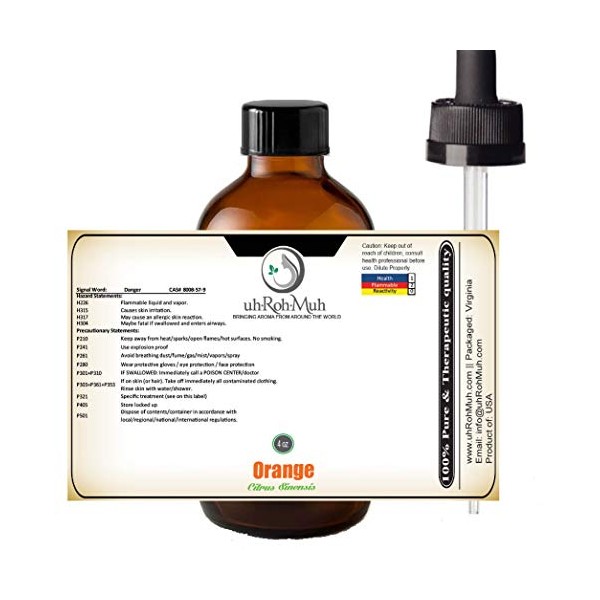 Orange Essential Oil || Citrus sinensis || Pure & Unadulterated || Therapeutic Quality || U.S.A. (4oz)