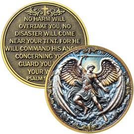 St Michael Challenge Coin, 1.57" Zinc Alloy with Protective Case – Psalm 91 Prayer Back, Guardian Angel Pocket Token for Courage, Protection and Inspirational Christian Gift