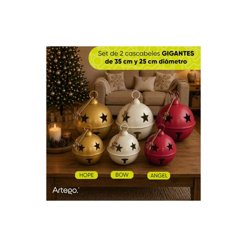 Artego Cascabeles navideños Gigantes Set 2 Piezas Metal Pie de