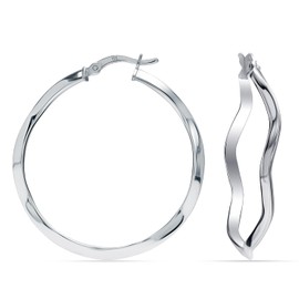 LeCalla Mothers Day Jewelry 925 Sterling Silver Wavy Hoop Earrings for Women | Large Round Twisted Hoop Earrings | Women's Twist Hoop Earring 40MM