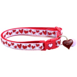 Collar de gato con campana para el día de San Valentín | Collar de seguridad separable | Tamaño grande ajustable o collar de gatito (corazón rojo con purpurina en morado claro, L (10 libras en