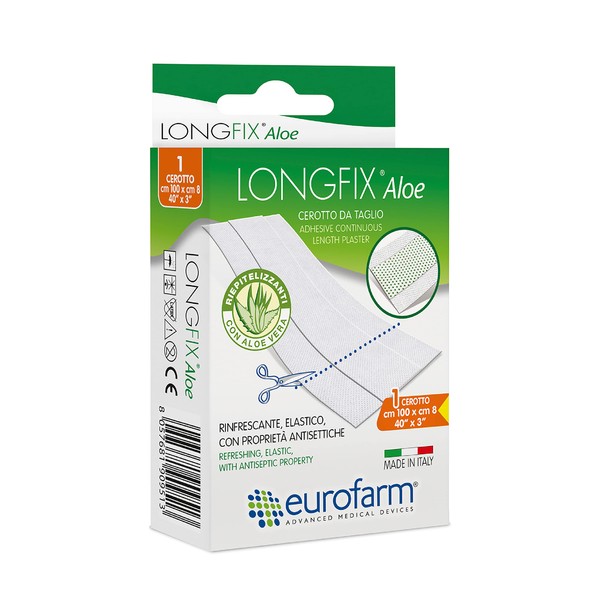 Long Fix Aloe (m 1 x cm 8) Elastic Wound Dressing Made of Non-Woven Fabric with Central Aloe Vera Tablet for the Treatment of Acute Wounds as well as Cuts and Abrasions, Ready to Use Gentle on the