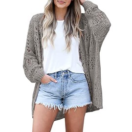 Ermonn Womens Crochet Cardigan Sweater Kimonos Boho Solid Color Oversized Fall Open Front Outwear