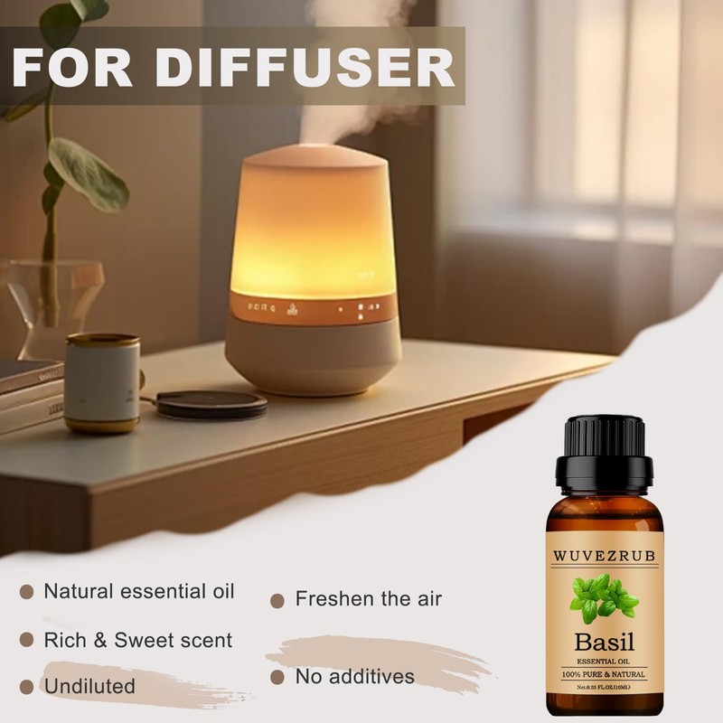 Wuvezrub Basil Essential Oils 10ML, Organic 100% Pure and Natural