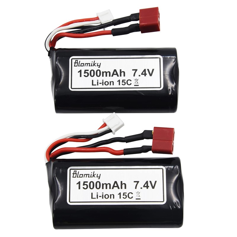 Blomiky 2 Pack 7.4V 1500mAh 15C Li-ion Rechargeable Battery with