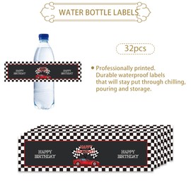 ROSTYAKZ 32pcs Race Car Water Bottle Labels, Let's Go Racing Bottle Wrappers for Baby Shower, Racer Birthday Stickers for Baby Boy 1st Birthday Party Decoration