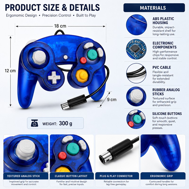 USB Wired Game Controller for Switch & PC – GameCube-Style