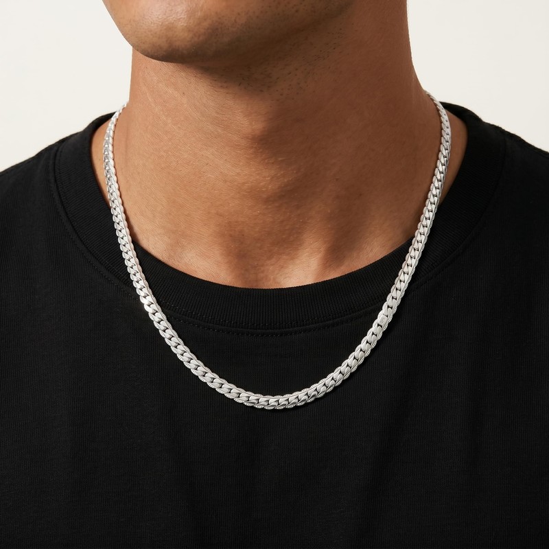 Sterling Silver Necklace for Men,7MM Diamond Cut Cuban Chain 22