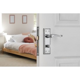 Designer Levers - Georgian Roped Design Lever Door Handles - Polished Chrome- 1 Pair - Bathroom Locking Door Handle - with Thumbturn