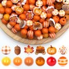 200 PCS Fall Wooden Beads, Maple Leaf Pumpkin Acorn Pumpkin Coach Autumn Wood Beads, Thanksgiving Wooden Bead for Harvest Bracelet Necklace Home Tiered Tray Décor
