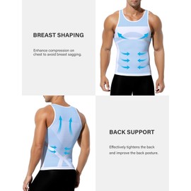 Casey Kevin 3 Pack Men's Gynecomastia Compression Shirt Slimming Shapewear Tummy for Men Sleeveless Workout Tank Top (Black/White/White, Large)