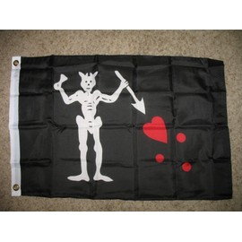 2X3 Edward Teach Pirate Black Beard Blackbeard Super Polyester Nylon Flag 2X3 ft (60 X 90 CM) House Banner Grommets Double Stitched Fade Resistant Premium Quality