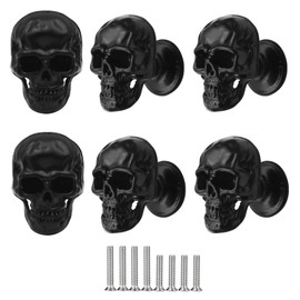 6 pcs Creative Skull Knobs Pull Handle Cabinet Door Furniture Dresser Kitchen Wardrobe Single Hole Pulls Handles (Black)