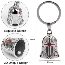 PEVRUAY Guardian Bell Motorcycle Bell, Bicycle Bell, Stainless Steel Motorcycle Bell Lucky Charm, Protective Bell Angel Riding Bell, Motorcycle Bell Keyring for Blessing the Peace, Lucky Charm