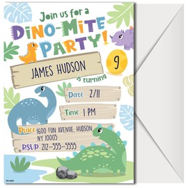 Dinosaur Birthday Invitations for Boys and Girls with Envelopes - (Pack of 20) - Dino Party Invites for Toddlers, Children and More. Fill in Style