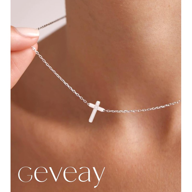 Geveay Silver Cross Necklaces for Women Trendy Sterling Silver Cross