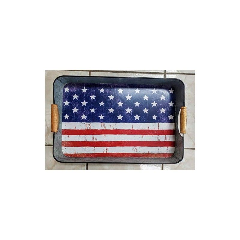 Stars and Stripes Galvanized Serving Tray 16 x 10 x