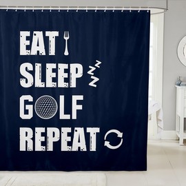 Golf Shower Curtain Golf Ball Bathroom Curtain White Navy Blue Golf Sport Theme Quotes Waterproof Curtain for Kids Boys Men Adult Bathtub Decor Modern Fashion Games Bath Curtain,12 Hooks,72" Lx72 W