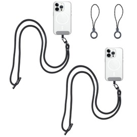 Luxvara 2 PCS Phone Lanyard,Adjustable Crossbody Smartphone Belt,Cell Phone Neck Strap with Keychain and Patch,Anti-Theft Smartphone Strap,Compatible with Most Smartphones and Cases,Black