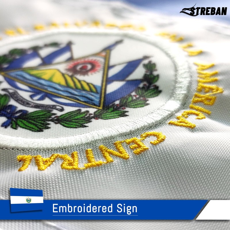 STREBAN El Salvador Flag 12x18 Inch - Embroidered Design Heavy
