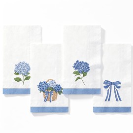 AnyDesign 40 Pcs Hydrangea Flower Guest Napkins Blue Floral Bow Paper Napkins Summer Spring Disposable Bathroom Hand Towels for Wedding Baby Shower Party Dinner Table Supplies