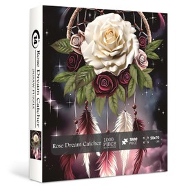 Rose Dream Catcher Puzzles for Adults 1000 Pieces, Fantasy Flower Art Jigsaw Puzzles, Magic Plant Floral Puzzle