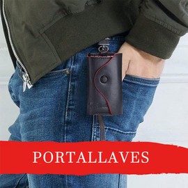 Funda de piel para llaves de contacto para hombres y mujeres, con ganchos para llaveros, organizador de llaves triple, color negro, Negro -, Minimalista