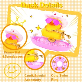 MuMyer Car Rubber Duck Dashboard Decoration Mini Yellow Duck Car Ornament Accessories with Mini Cowboy Hat Swim Tube Necklace and Colorful Sunglasses for Car Dashboard(Love Glasses-Pink Dot)