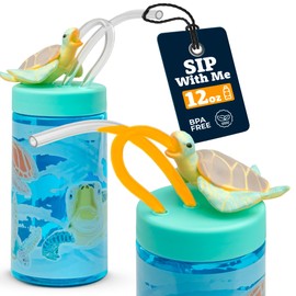 SIP WITH ME Kids Water Bottle, Toddler Cups, Tumbler with Lid and Straw, Travel Sippy Cup for Water or Milk, Kids Cups with Lids for Toddlers 3 and Up, BPA Free Plastic, 12 oz (Sealife Sea Turtle)