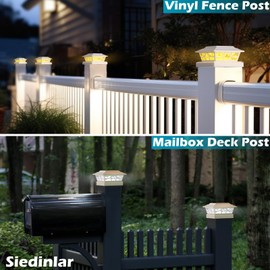 SIEDiNLAR Solar Post Lights Outdoor 4 Modes Deck Fence Post Cap Light for 4x4 5x5 6x6 Vinyl Wooden Posts Patio Garden Decor, Warm White & Cool White Dynamic Lighting White (1 Pack)