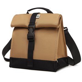 SUNNY BIRD Insulated Lunch Bag Rolltop Lunch Box Tote Bag for Women, Men, Adults and Teens (Brown)
