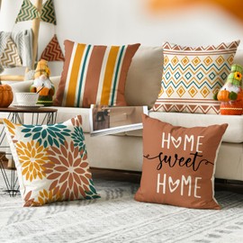 Dahlia Flowers Caramel Fall Throw Pillow Covers, 18 x 18 Inch Sweet Home Living Room Outdoor Cushion Case Decoration for Sofa Couch Set of 4