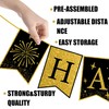 Happy New Year Banner Decorations Pre Assembled Glitter Gold Black